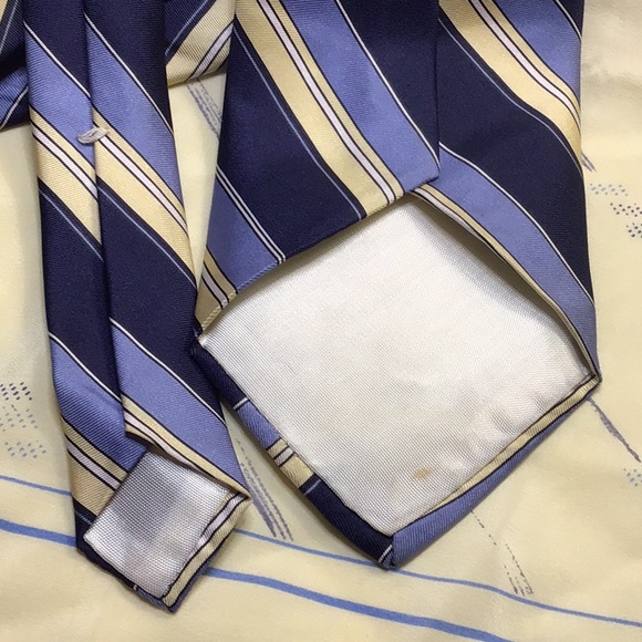 VTG PARIS Striped Tie Blue Yellow Classic Retro - Picture 4 of 4